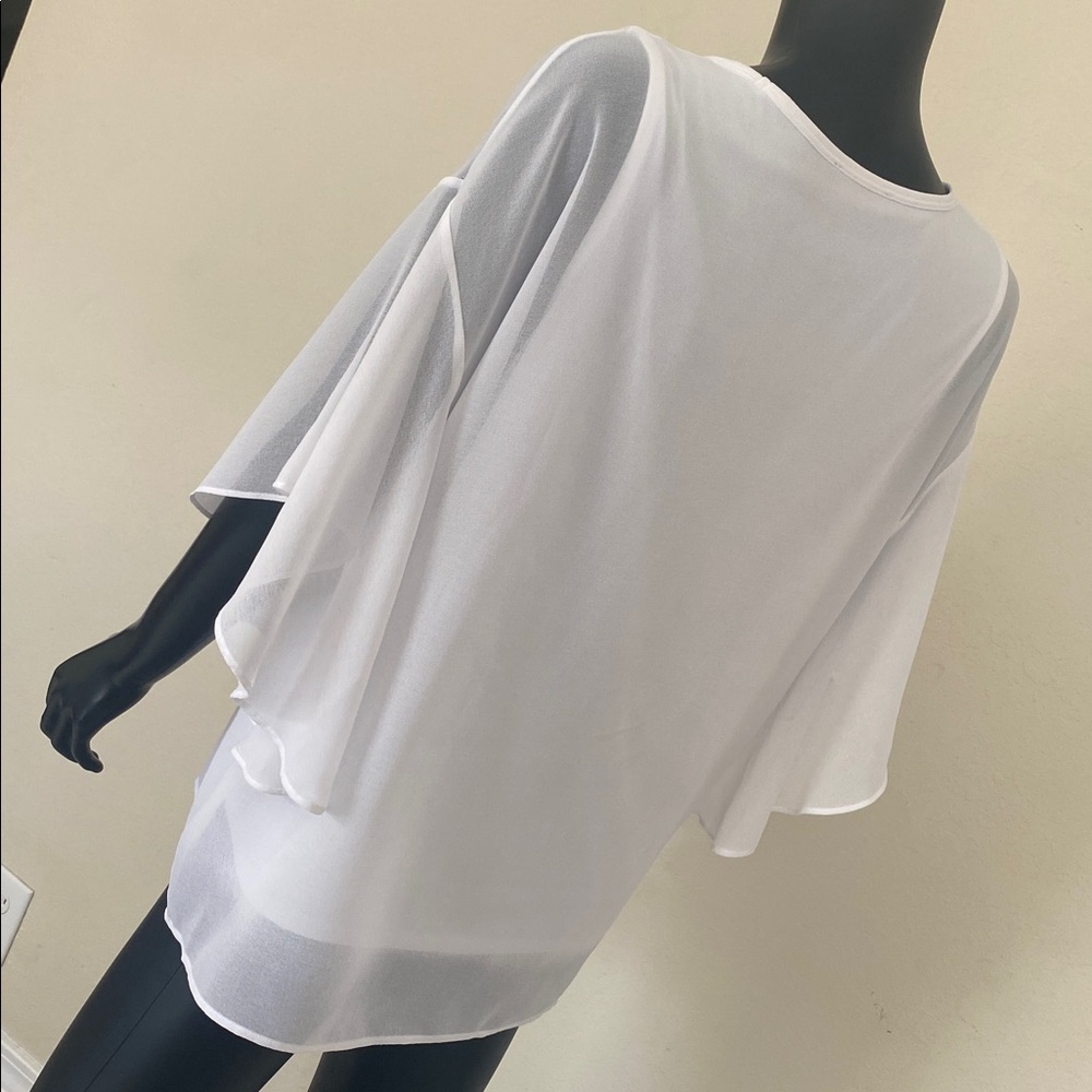 Donna Karan White Sheer Ruffle Sleeve Blouse - Picture 7 of 12